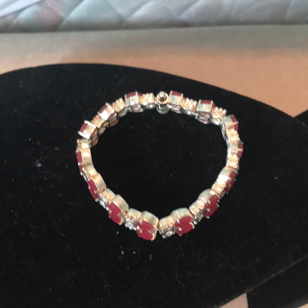 Indian Red Ruby Gemstone 925 Silver Bracelet - image 3